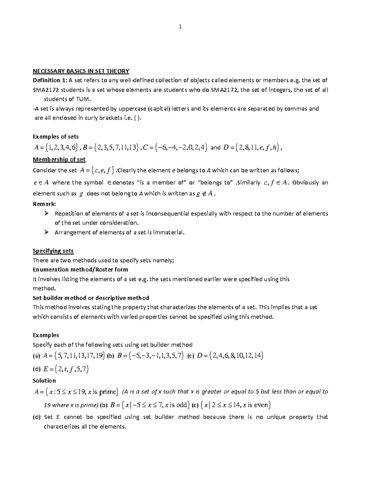 Calculus 1: Sets and Functions - Key Concepts and Definitions - Studocu