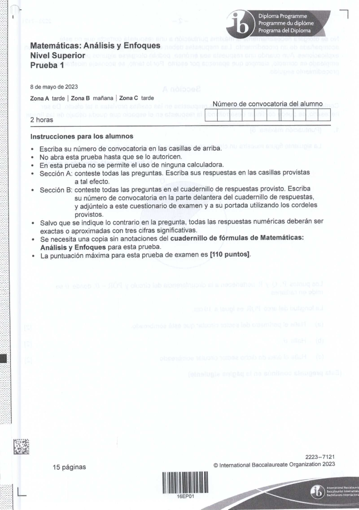 Mathematics analysis and approaches paper 1 HL Spanish - Mathematics ...