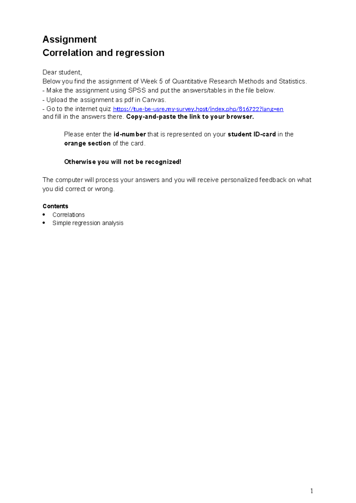 Assignment SPSS - Week 5: Correlation & Regression Analysis - Studeersnel