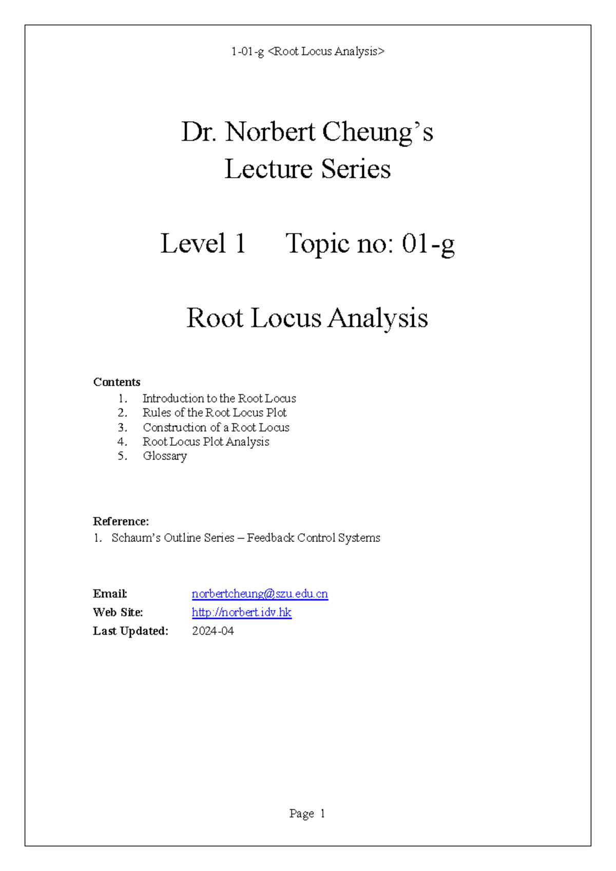 Level 1 Lecture 01-g: Root Locus Analysis Overview - Studocu