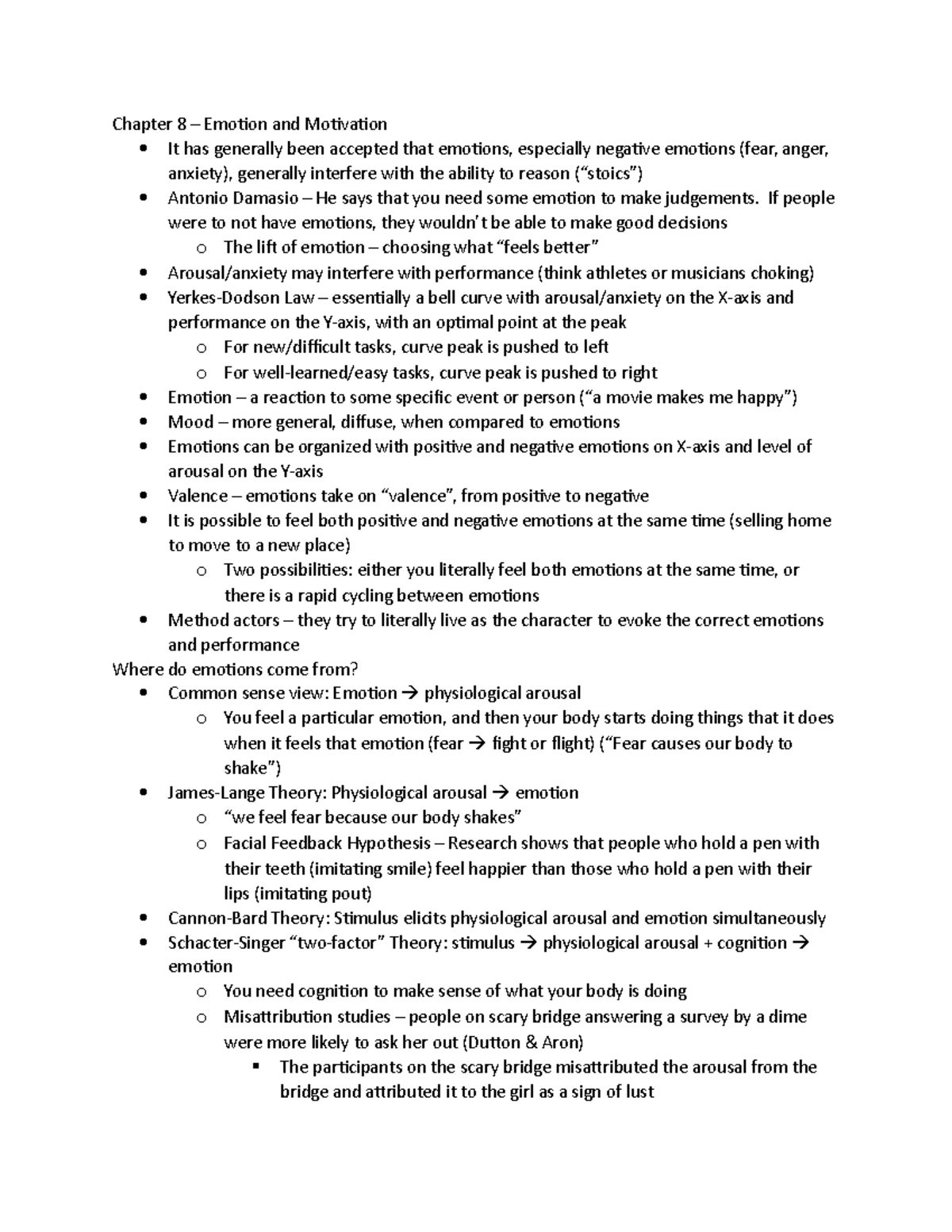 Psych Notes 2 - Chapter 8 – Emotion and Motivation It has generally ...