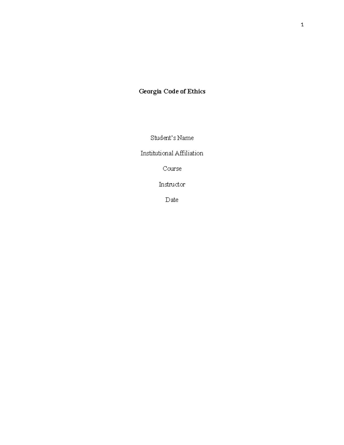 Georgia Code of Ethics - Georgia Code of Ethics Student’s Name ...