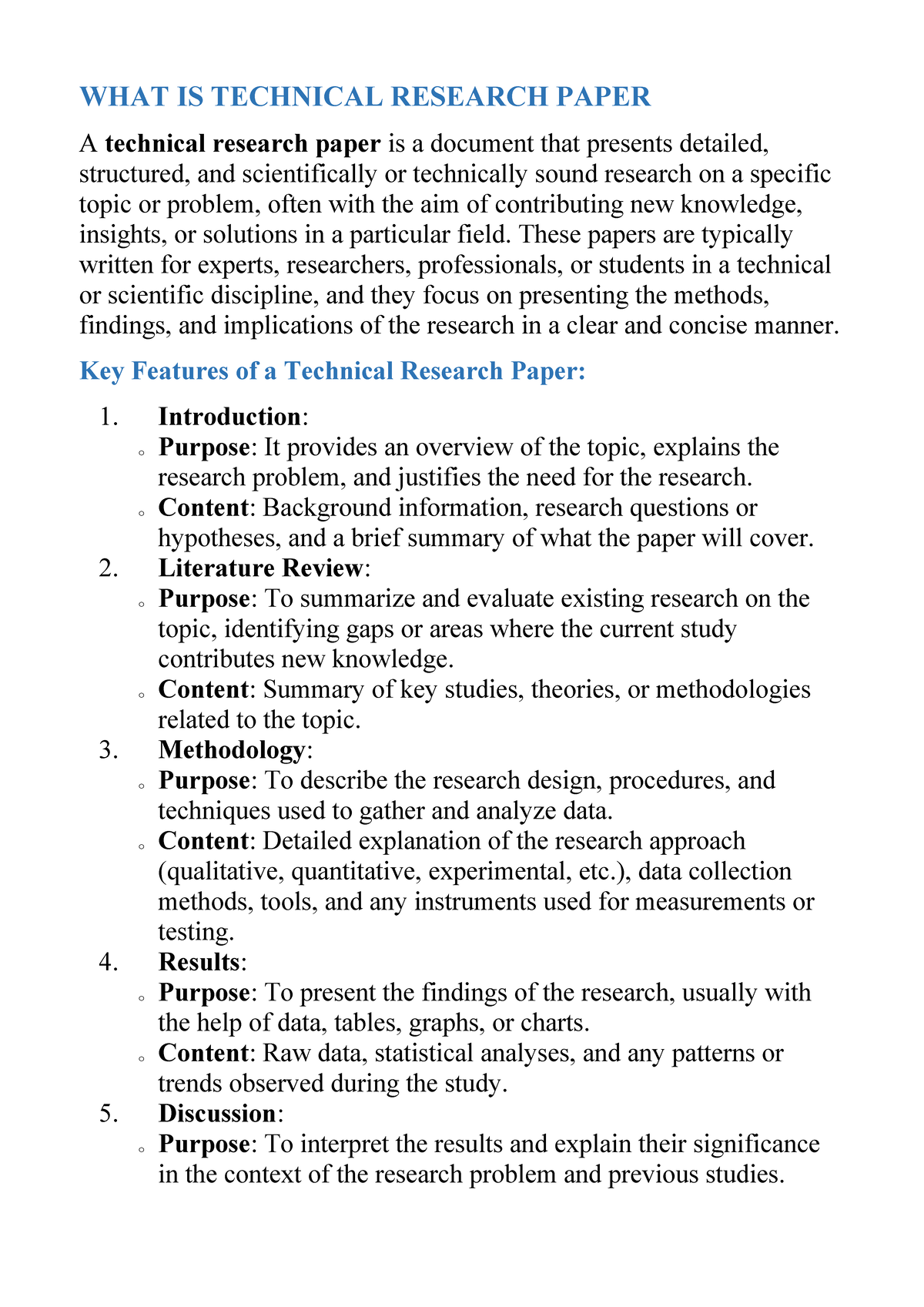 Technical Research Paper Overview and Key Features - Studocu