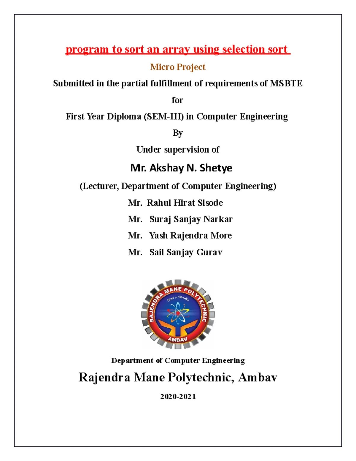 MAD Micro-Project Report 79 - DIPLOMA IN COMPUTER TECHNOLOGY Academic ...
