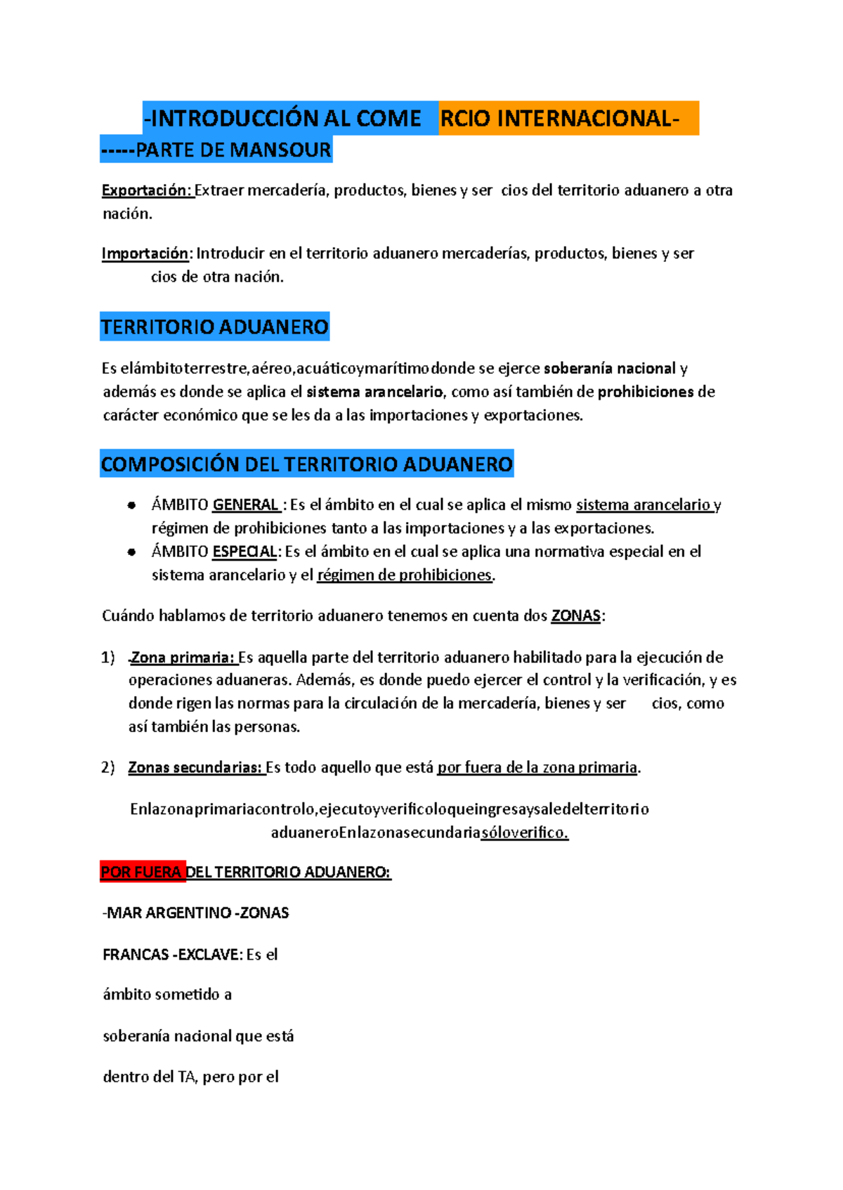 AL COME RCIO DE MANSOUR: Resumen sobre Exportación e Importación - Studocu