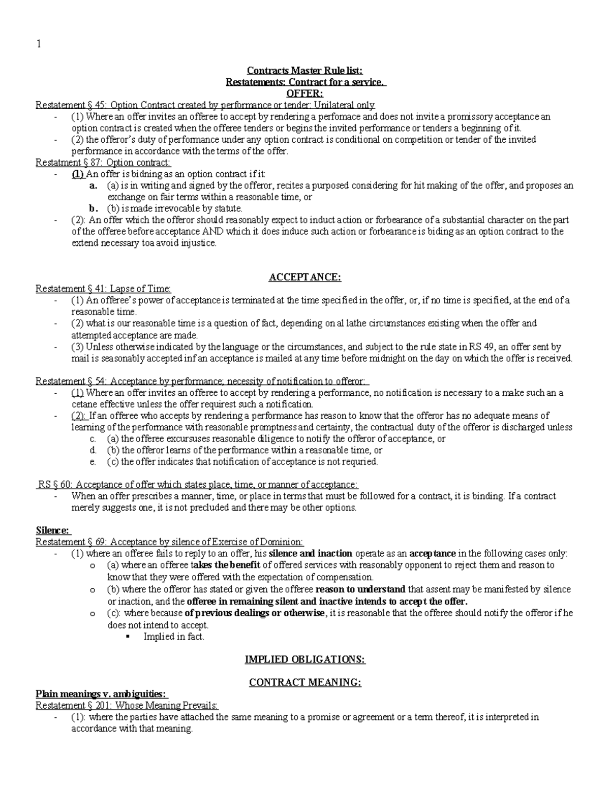 Contracts Master Rule list - Contracts Master Rule list: Restatements ...