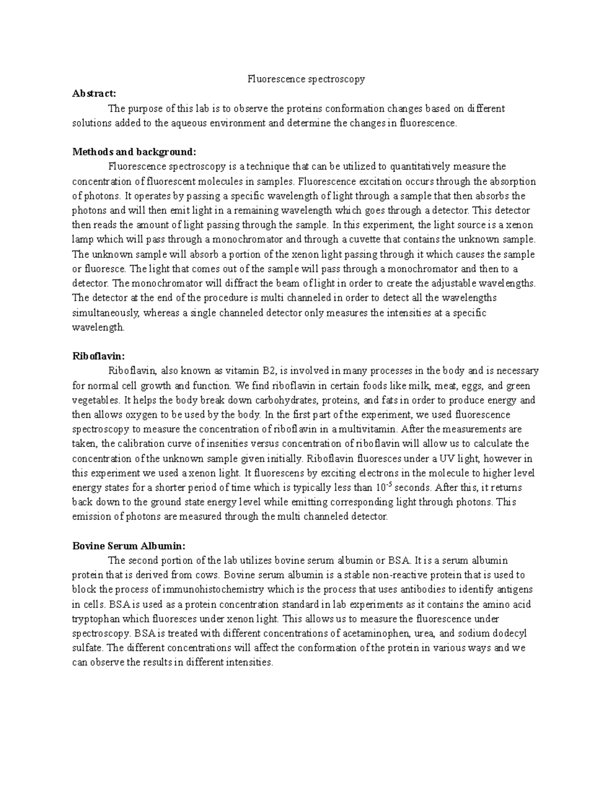 Fluorescnece spectroscopy - Fluorescence spectroscopy Abstract: The ...