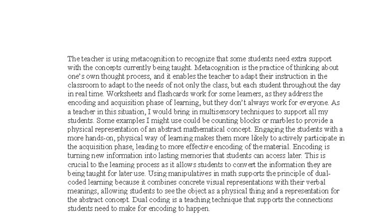 ENN1 Task 1: Enhancing Student Learning Through Metacognition and Dual ...