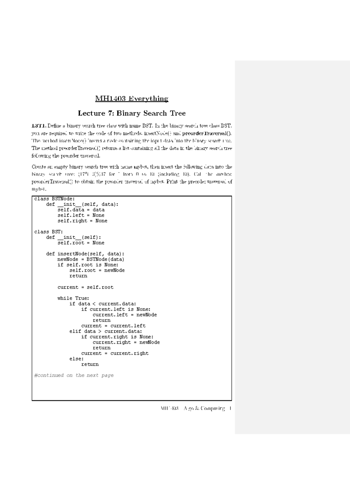 MH1403: Data Structures & Algorithms - Summary Notes - Studocu