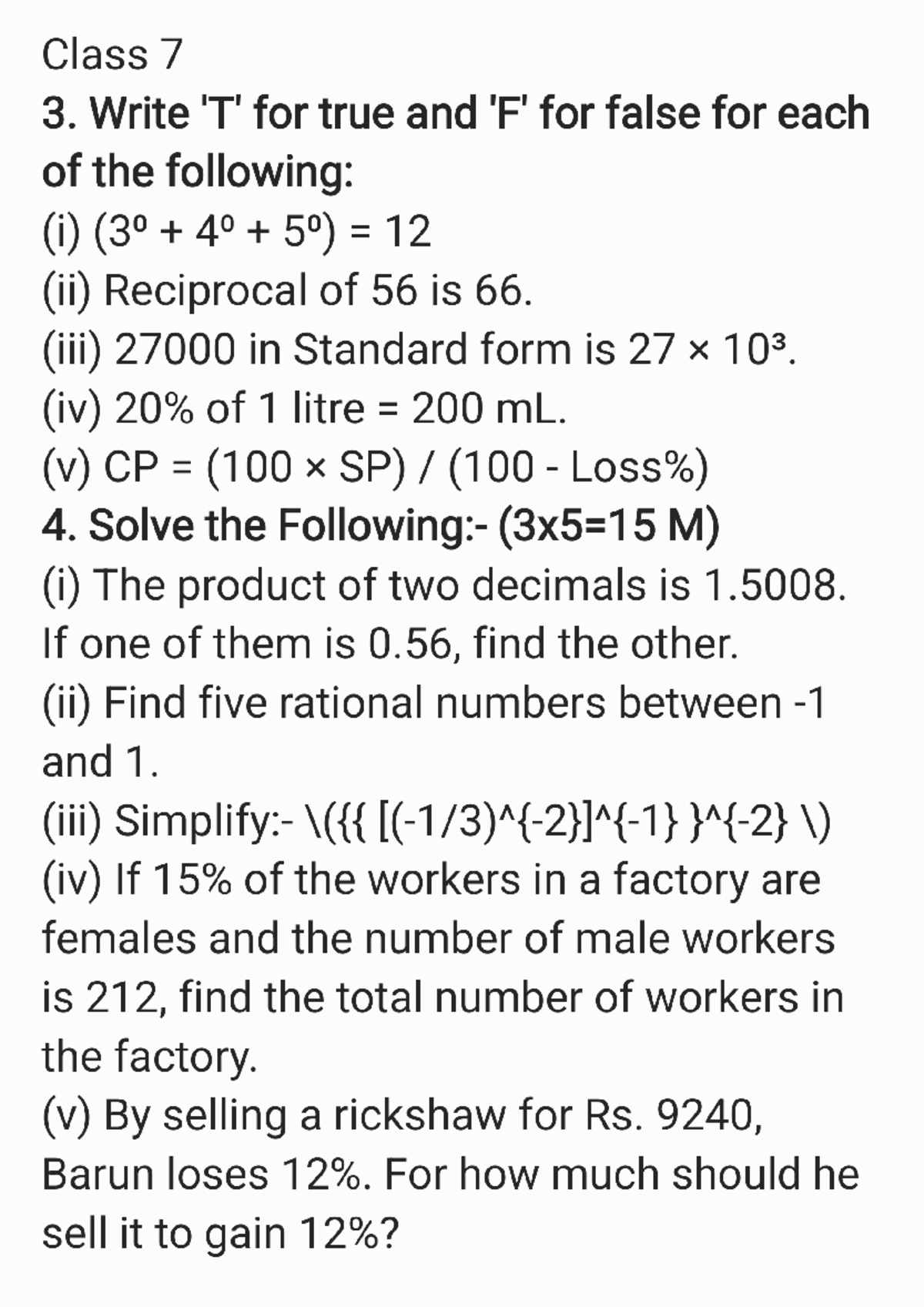 Class 7 Math Notes: True/False & Problem Solving (250916) - Studocu