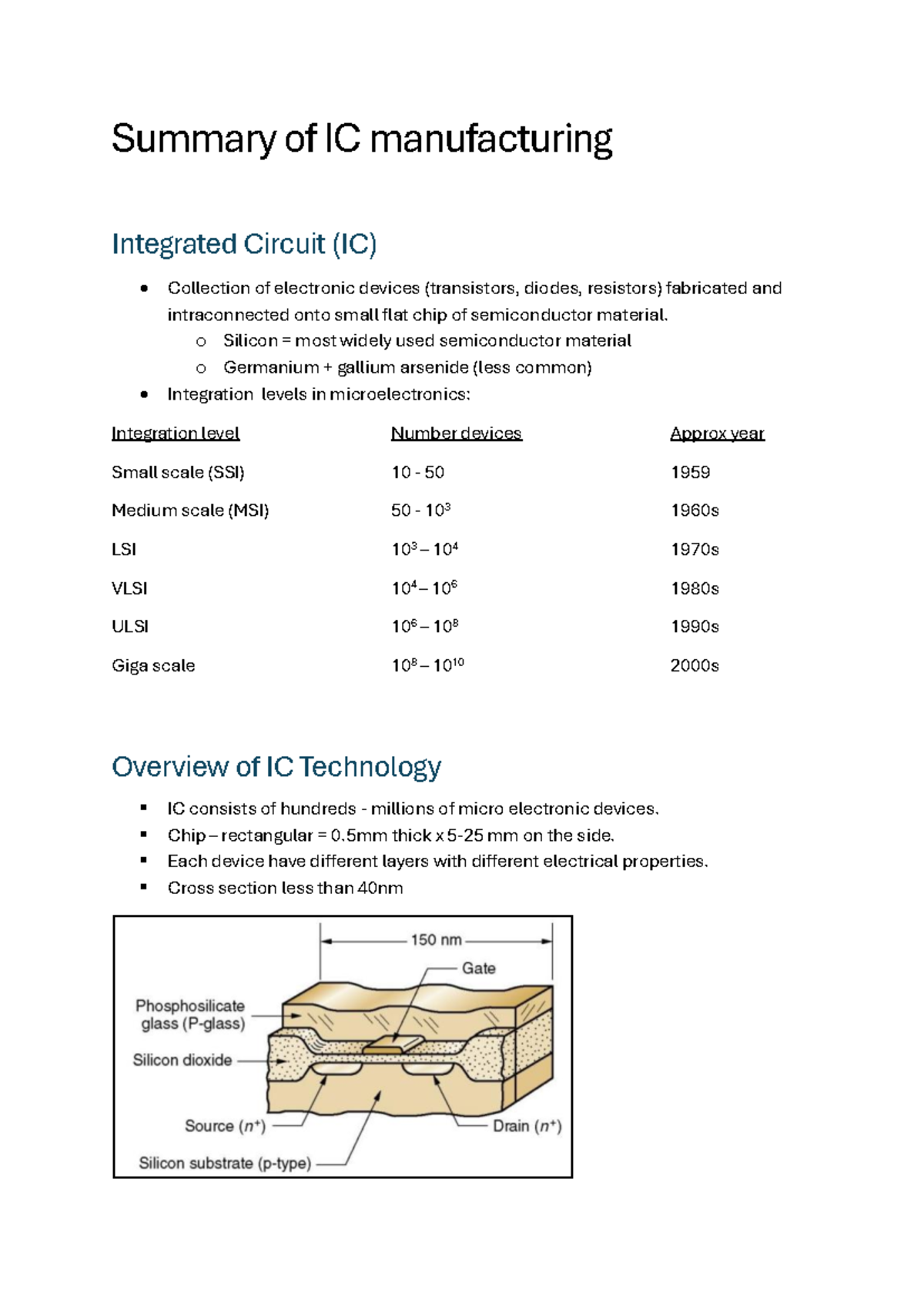 IC Manufacturing Overview: Key Processes and Technologies - Studocu