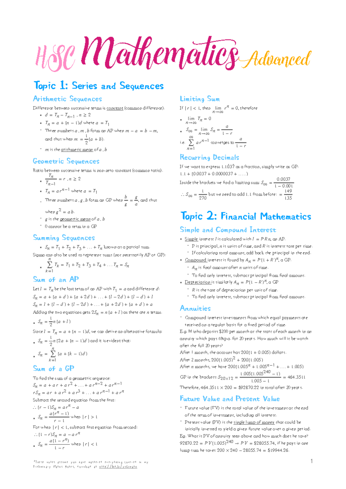 HSC Mathematics Advanced: Comprehensive Course Notes - Studocu