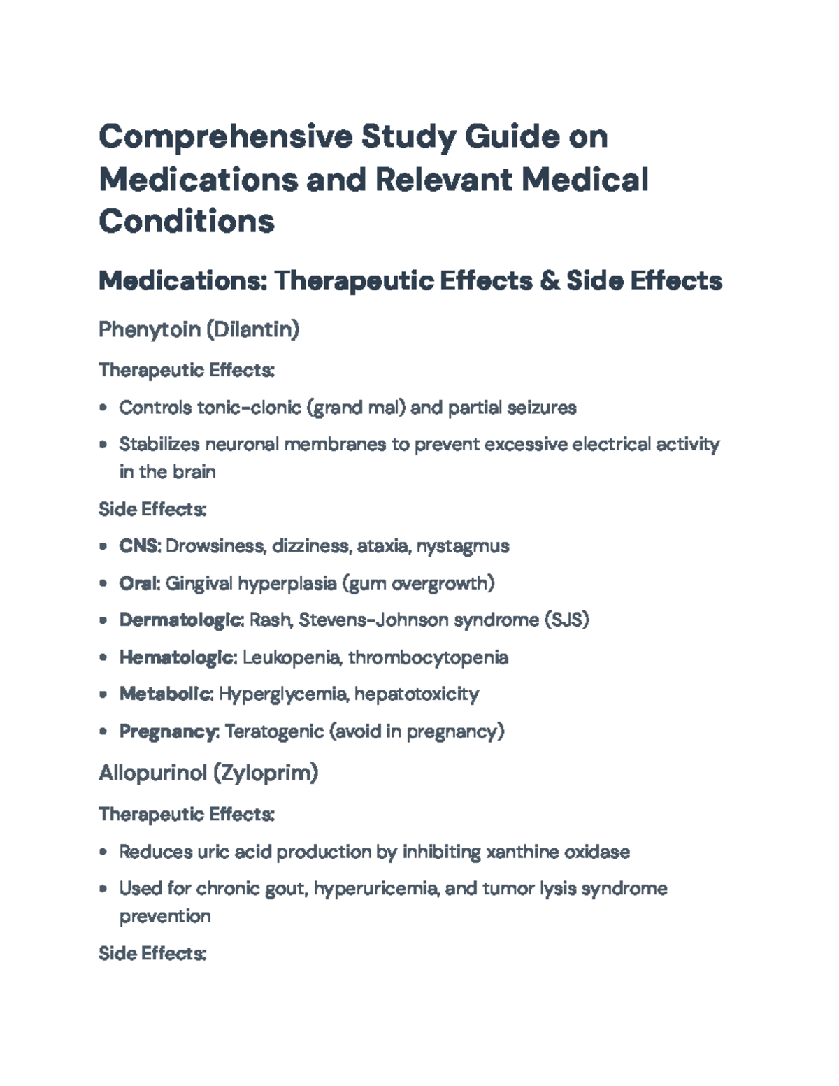 Comprehensive Medication Study Guide: Effects & Nursing Considerations ...