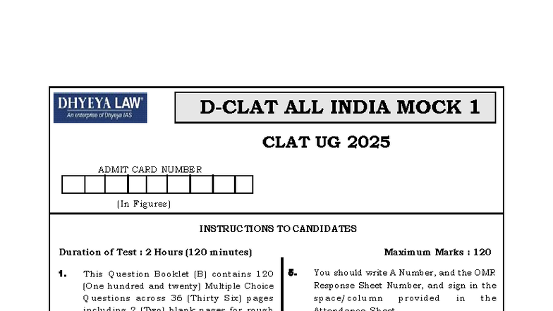 CLAT UG 2025 Mock Exam 1: Instructions and Guidelines for Candidates ...