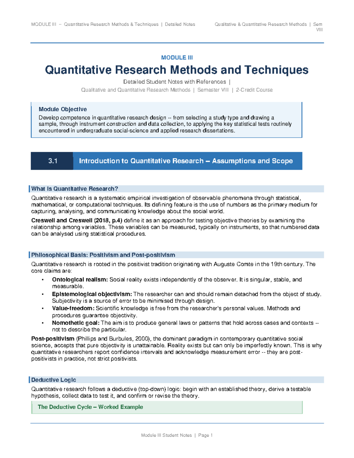 MODULE III Quantitative Research Methods: Comprehensive Student Notes ...