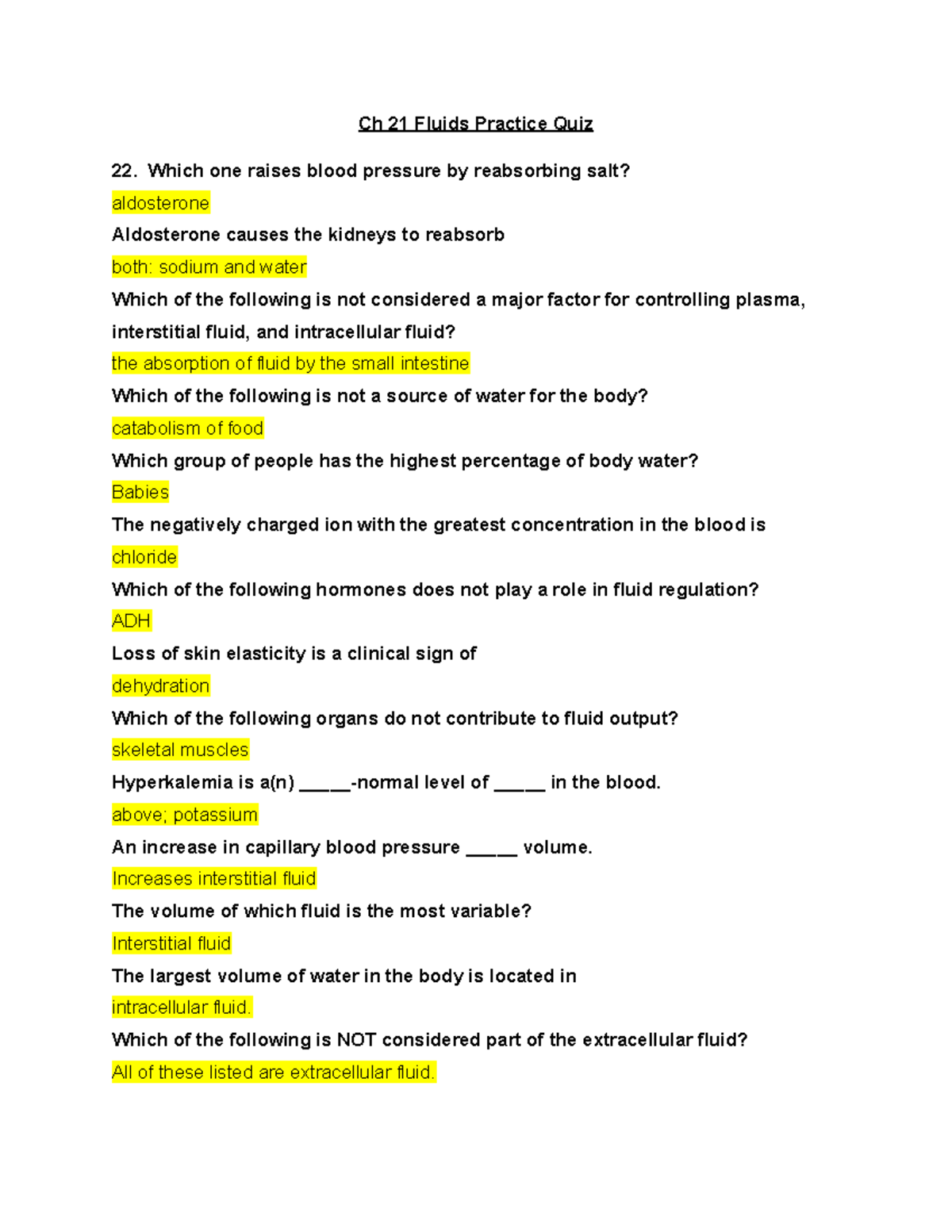 Ch. 21 Fluids Practice Quiz: Key Concepts & Questions - Studocu