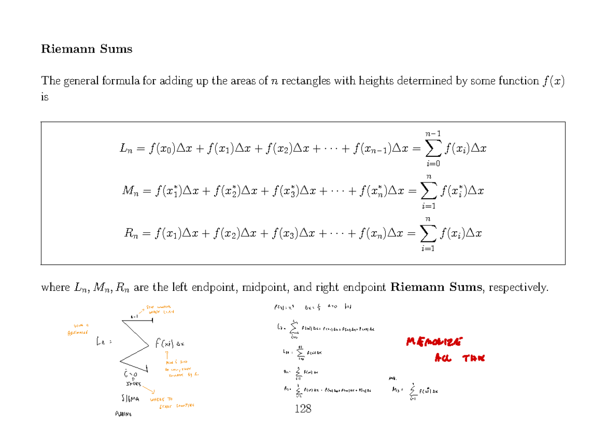 Math1013Notebook Student 2 - Riemann Sums The general formula for ...