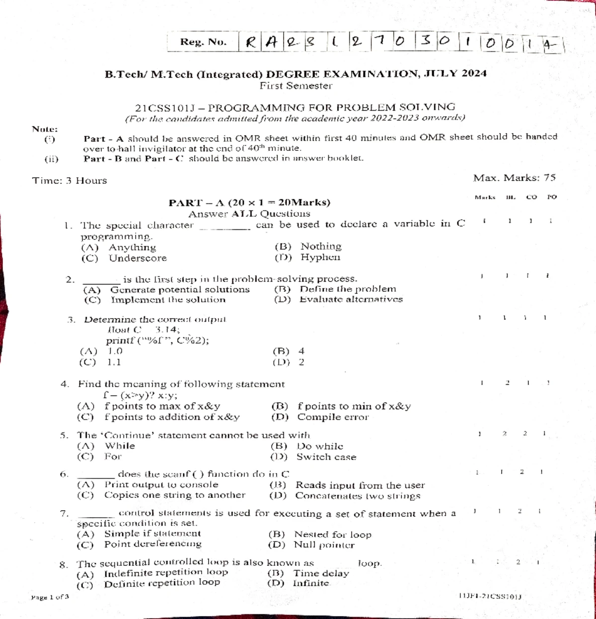 DAA CT-01 26:02 - Question Paper for Design and Analysis of Algorithms ...