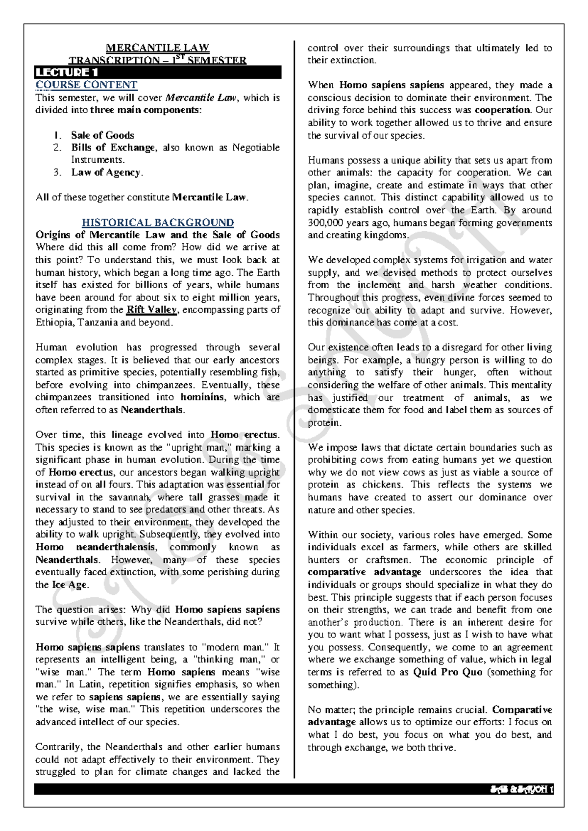MERCANTILE LAW 1ST SEMESTER LECTURE NOTES: SALE OF GOODS & AGENCY - Studocu