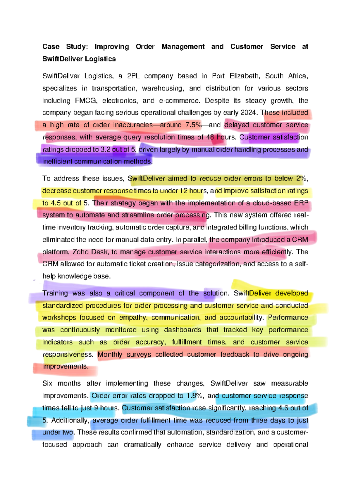 Chapter 8 Case Study: Enhancing Order Management & Customer Service at ...