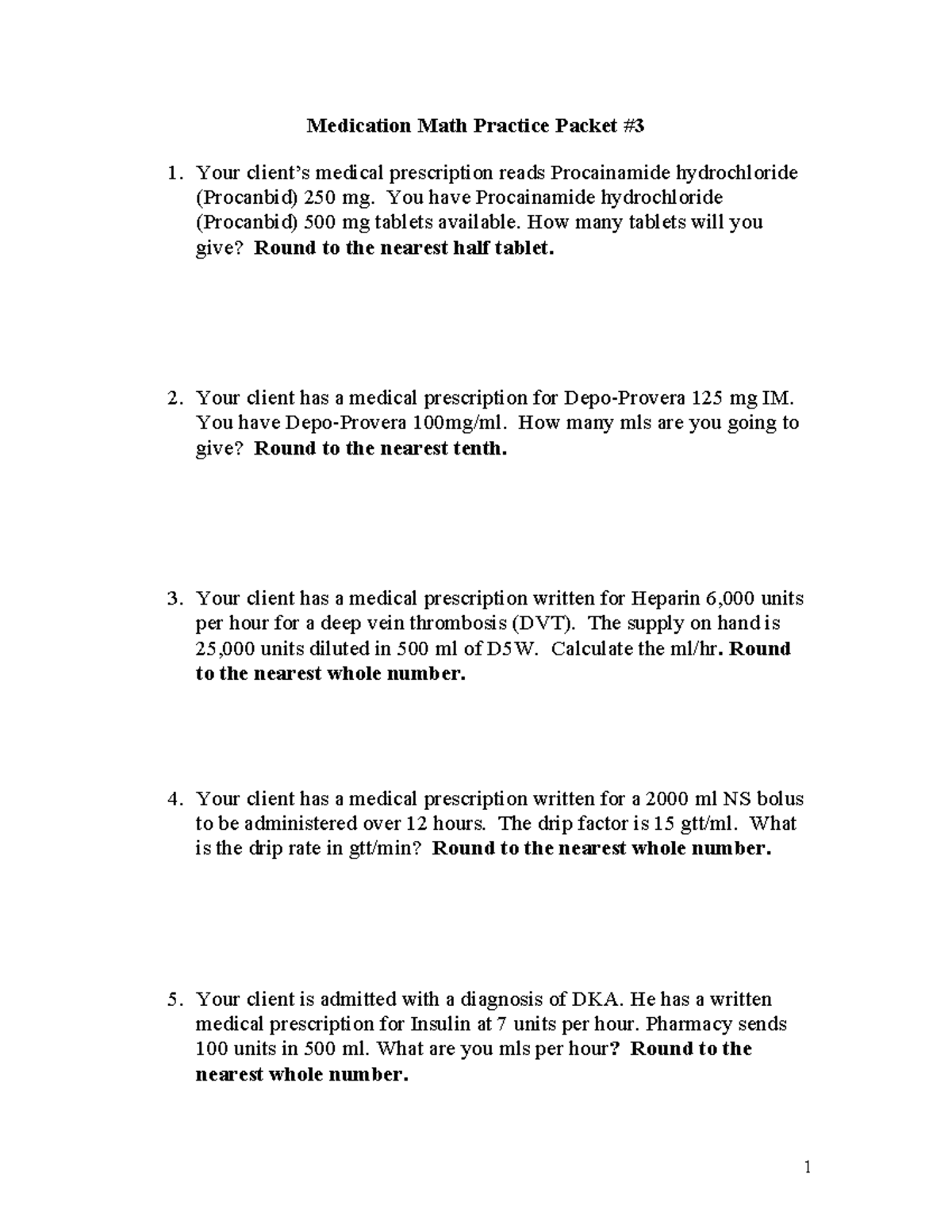 Med Math Practice Packet #3-1: Dosage Calculations and Rounding - Studocu