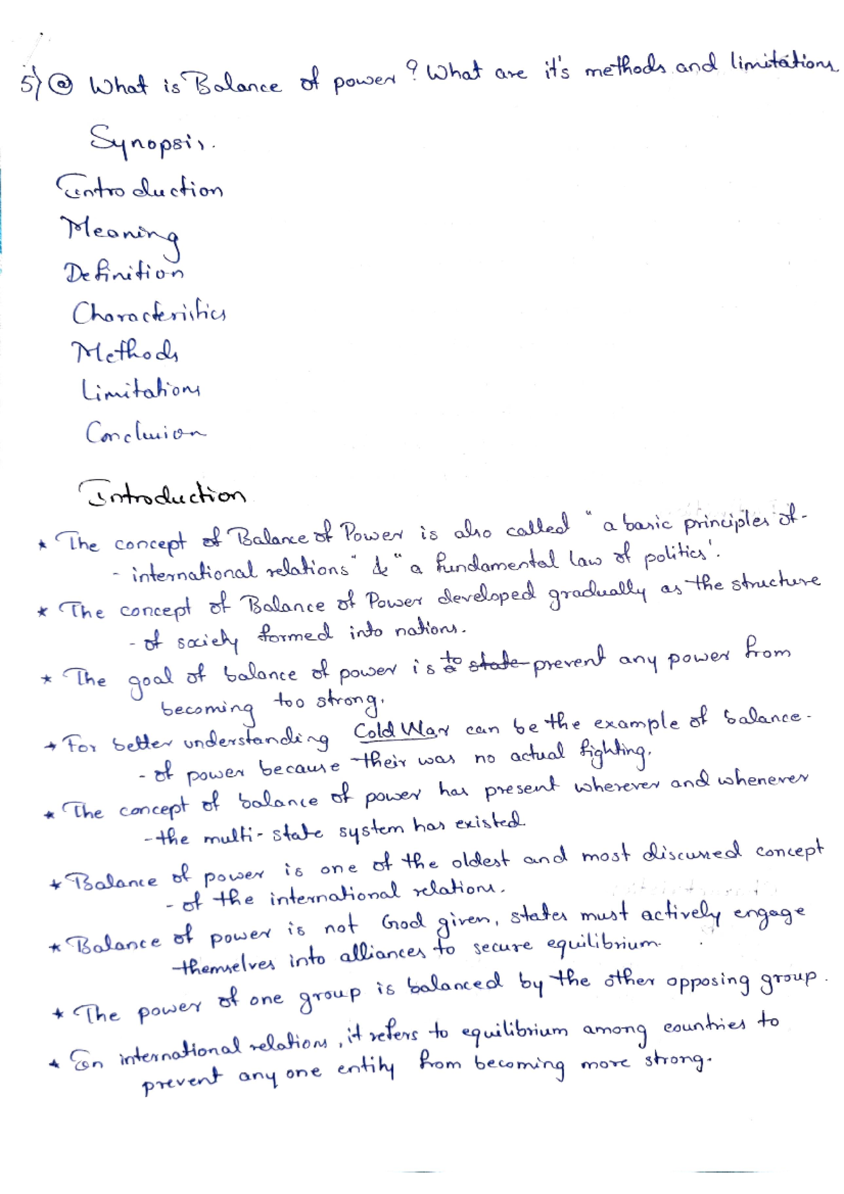 PS 101: Balance of Power in International Relations - Key Notes - Studocu