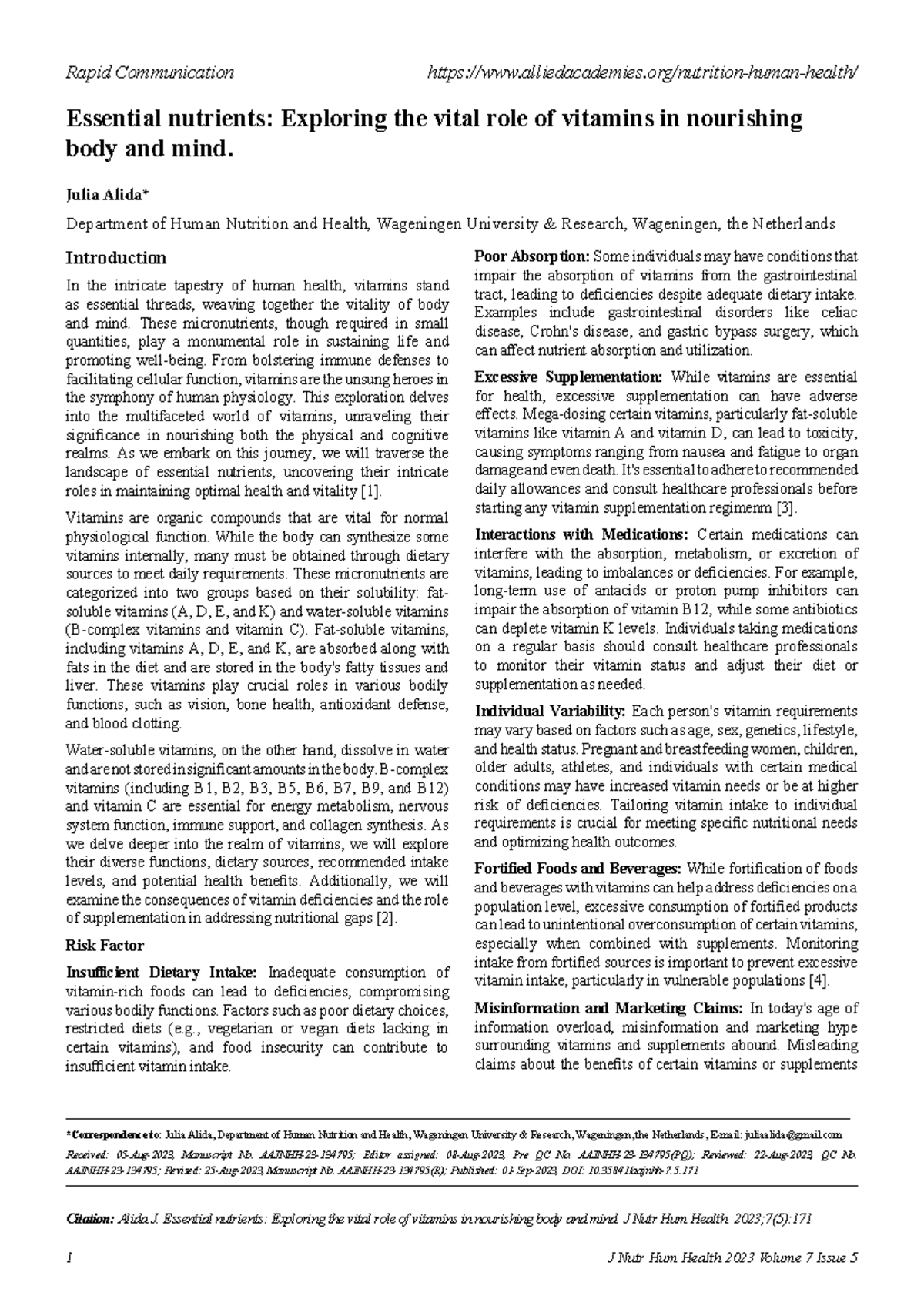 Essential Nutrients: The Vital Role of Vitamins in Health (HN 101 ...