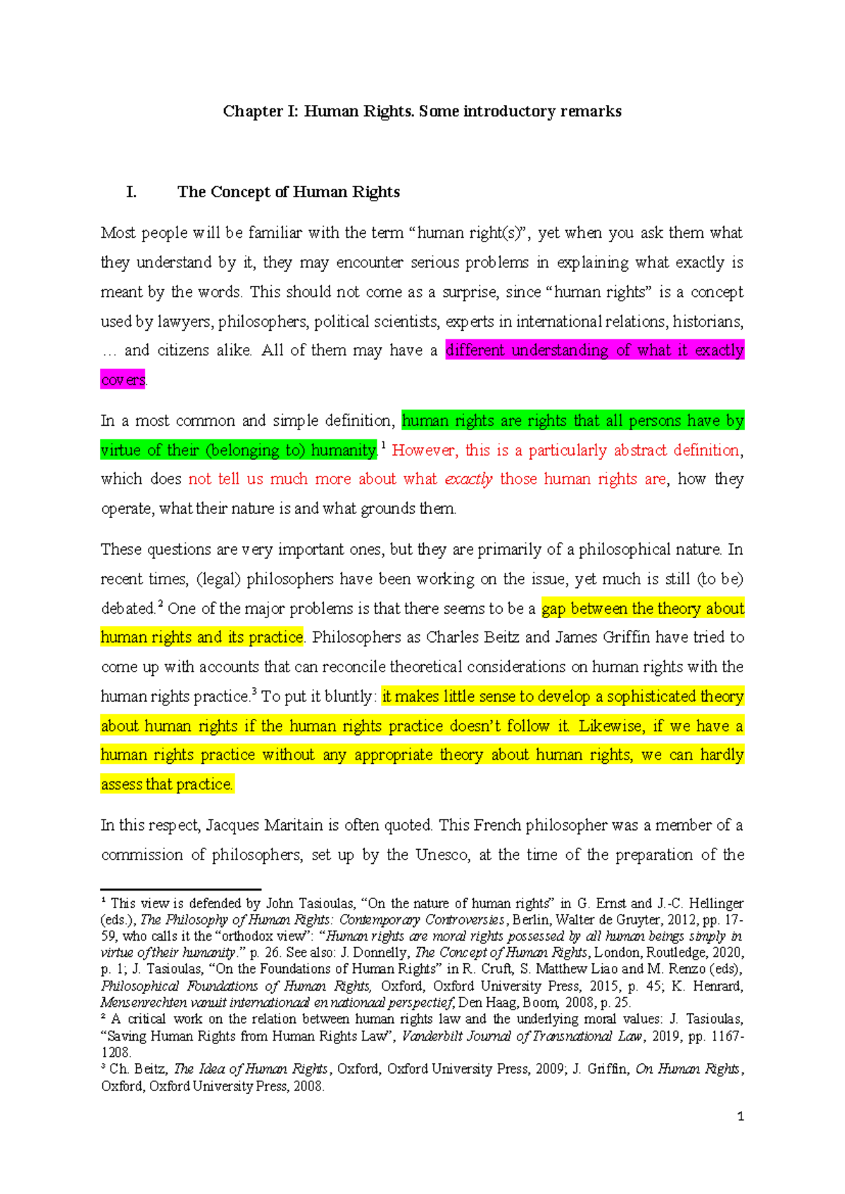 D1 - Reader: Chapter I - Understanding Human Rights Concepts - Studocu