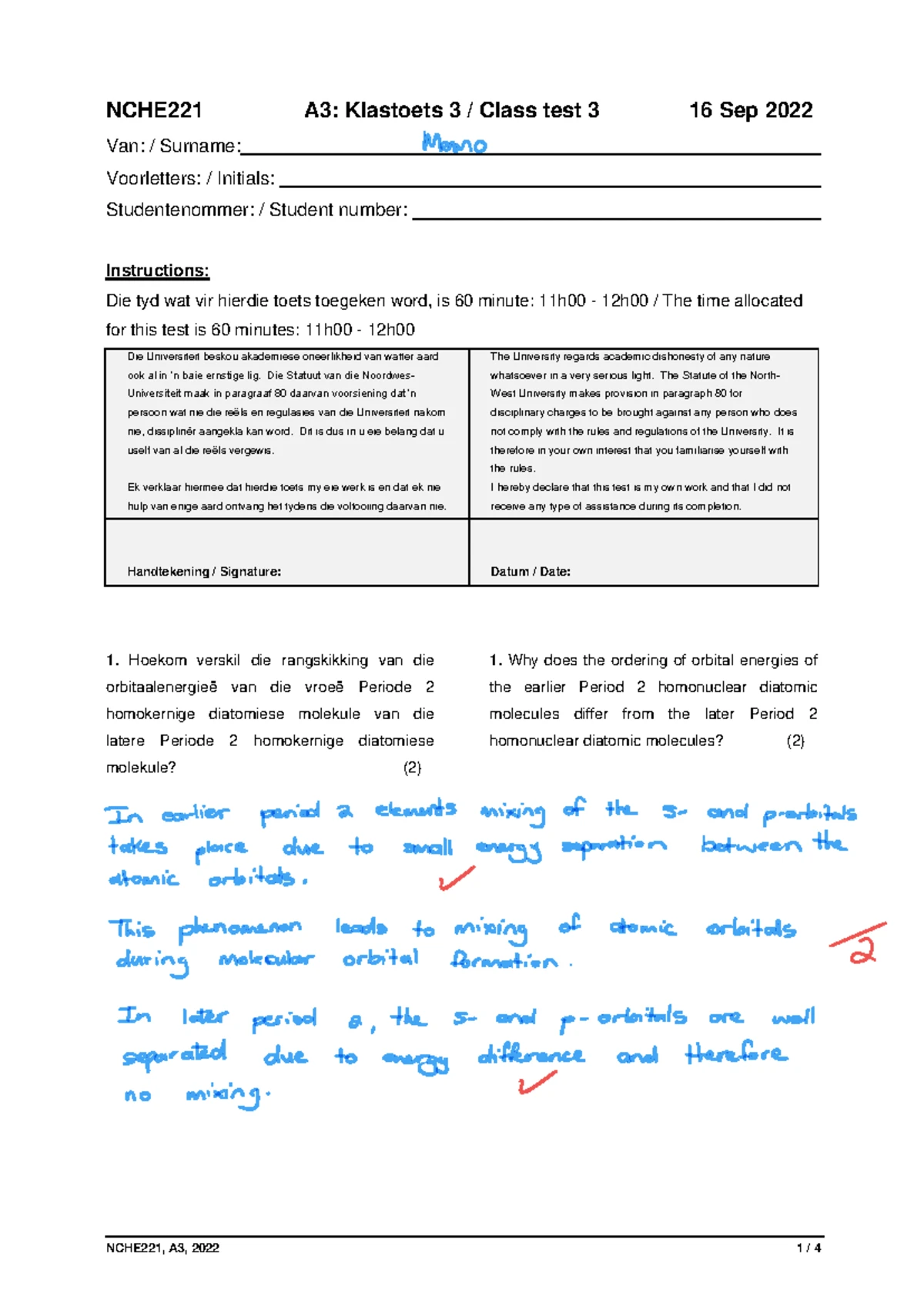 Biochemistry 101: Test 1 Class Test Memo and Key Concepts - Studocu