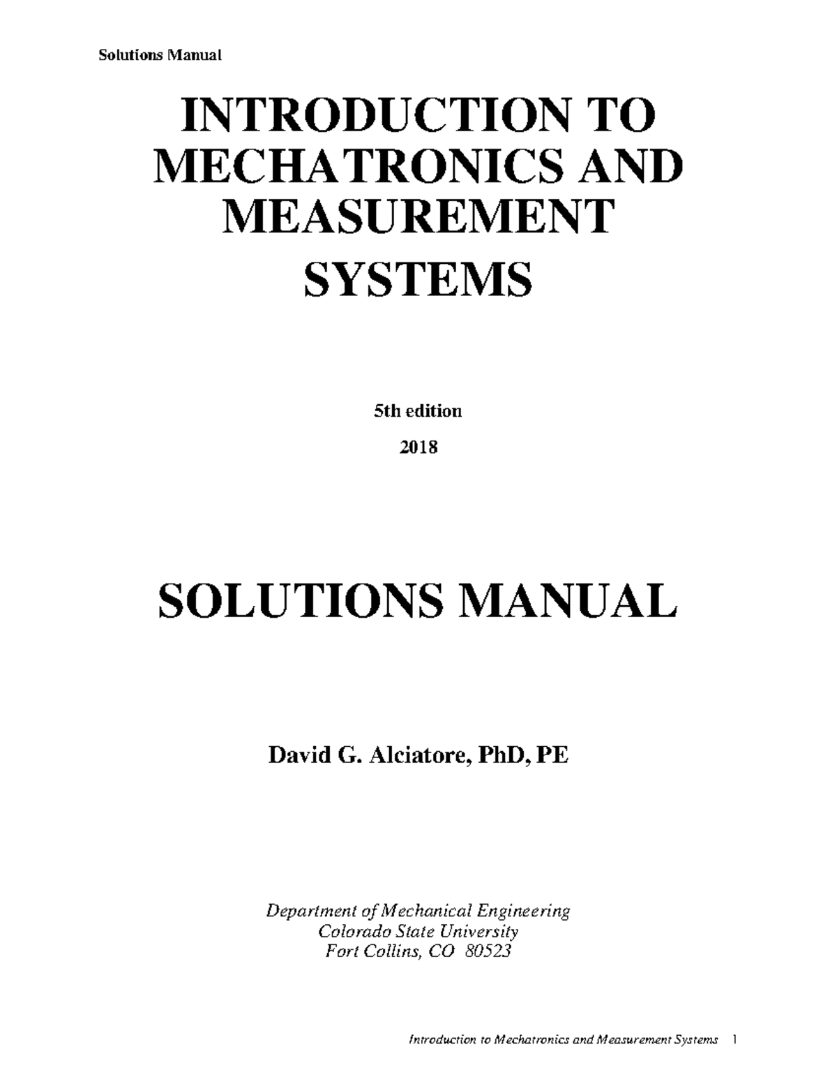 Mechatronics & Measurement Systems: Solutions Manual 5th Ed. - Studocu