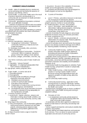 CHN Unit 1 Chapter 1 - Community Health Nursing Notes - Nursing Care of ...