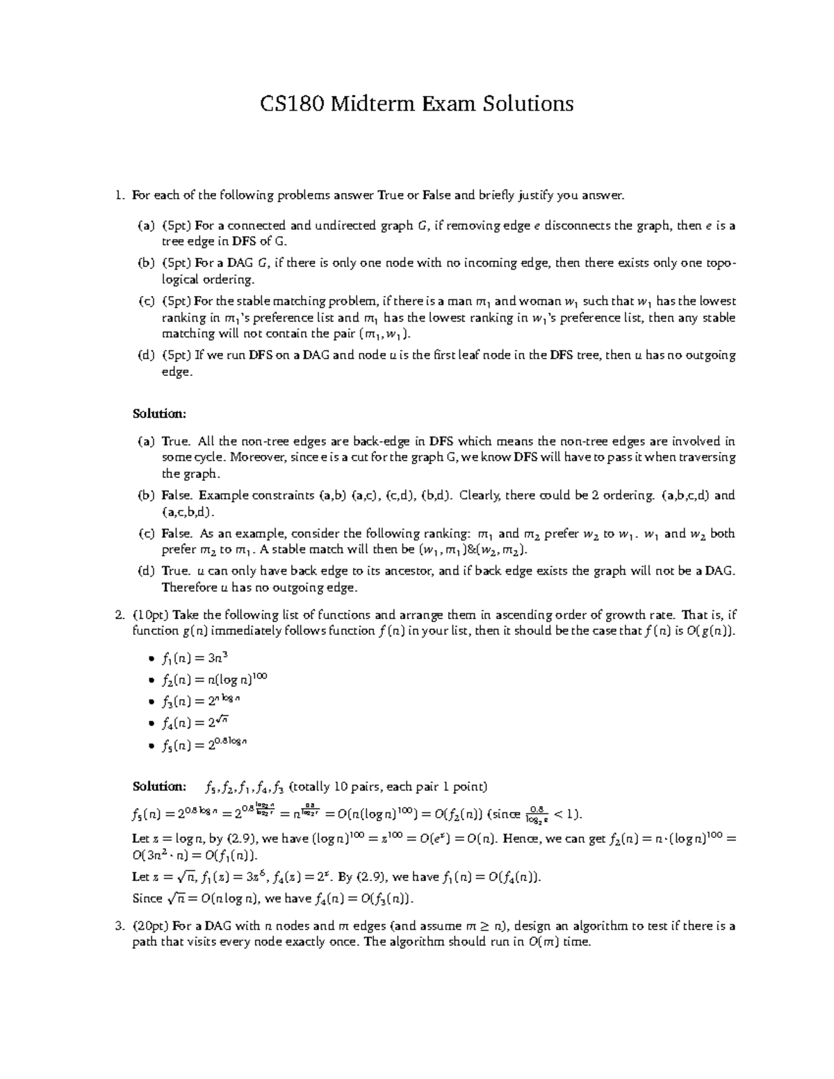 CS 180 Midterm Exam Solutions and Detailed Answer Explanations - Studocu