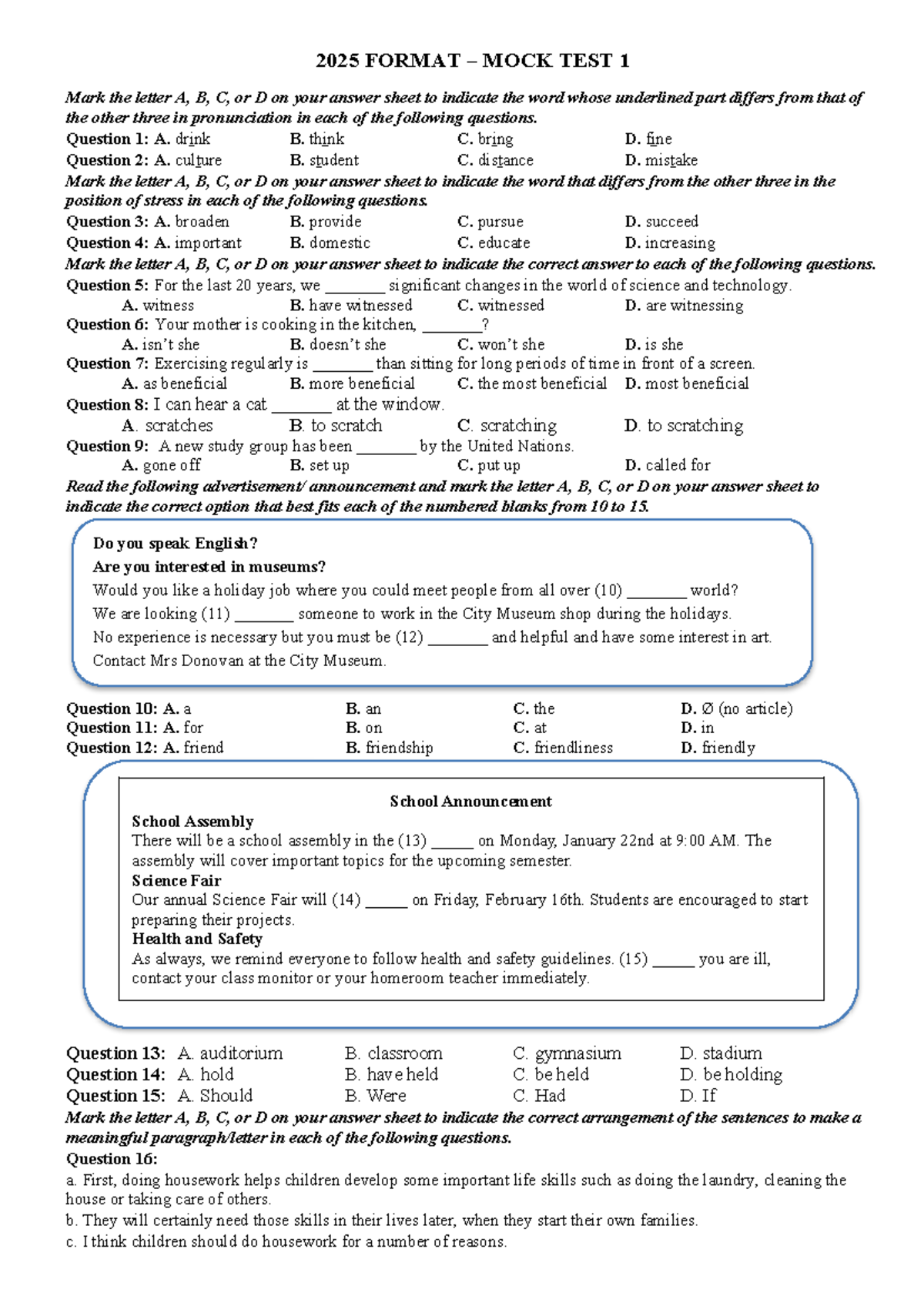 2025 FORMAT MOCK TEST 1 - ENGLISH ANSWER KEY - Studocu