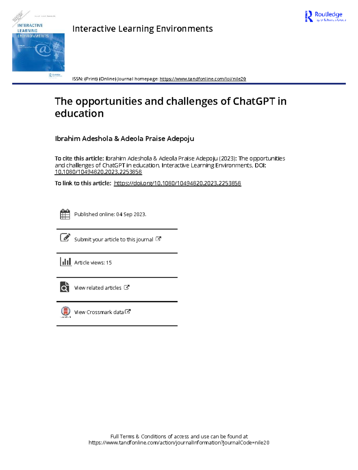 Opportunities and Challenges of ChatGPT in Education: A Study - Studocu