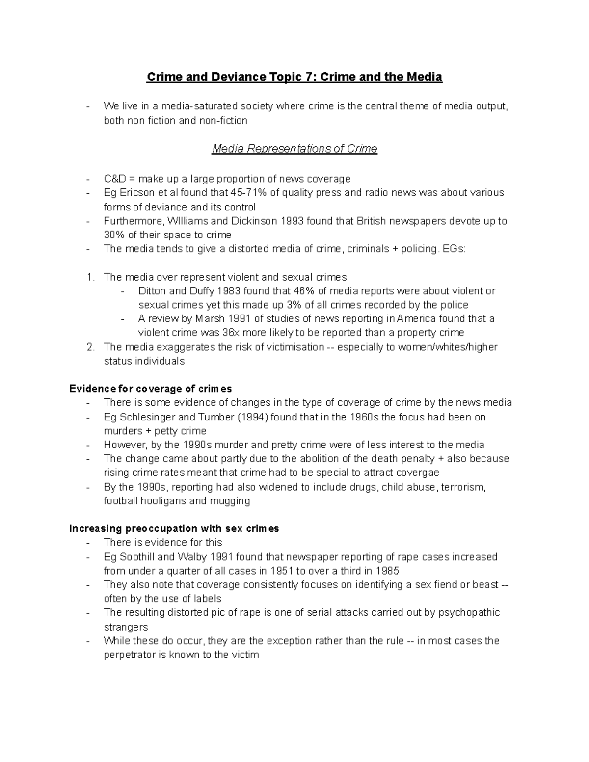 Crime and Deviance Topic 7: Media Influence on Crime Representation ...
