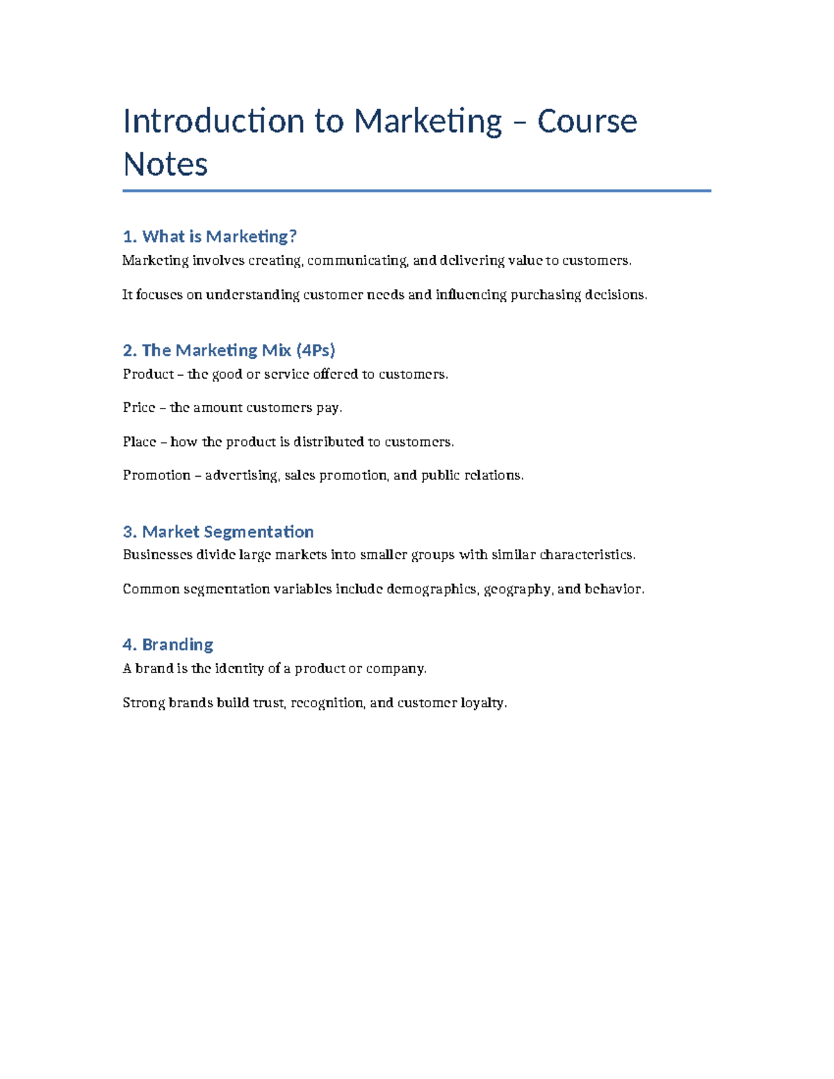 MKT 101: Introduction to Marketing Lecture Notes - Studocu