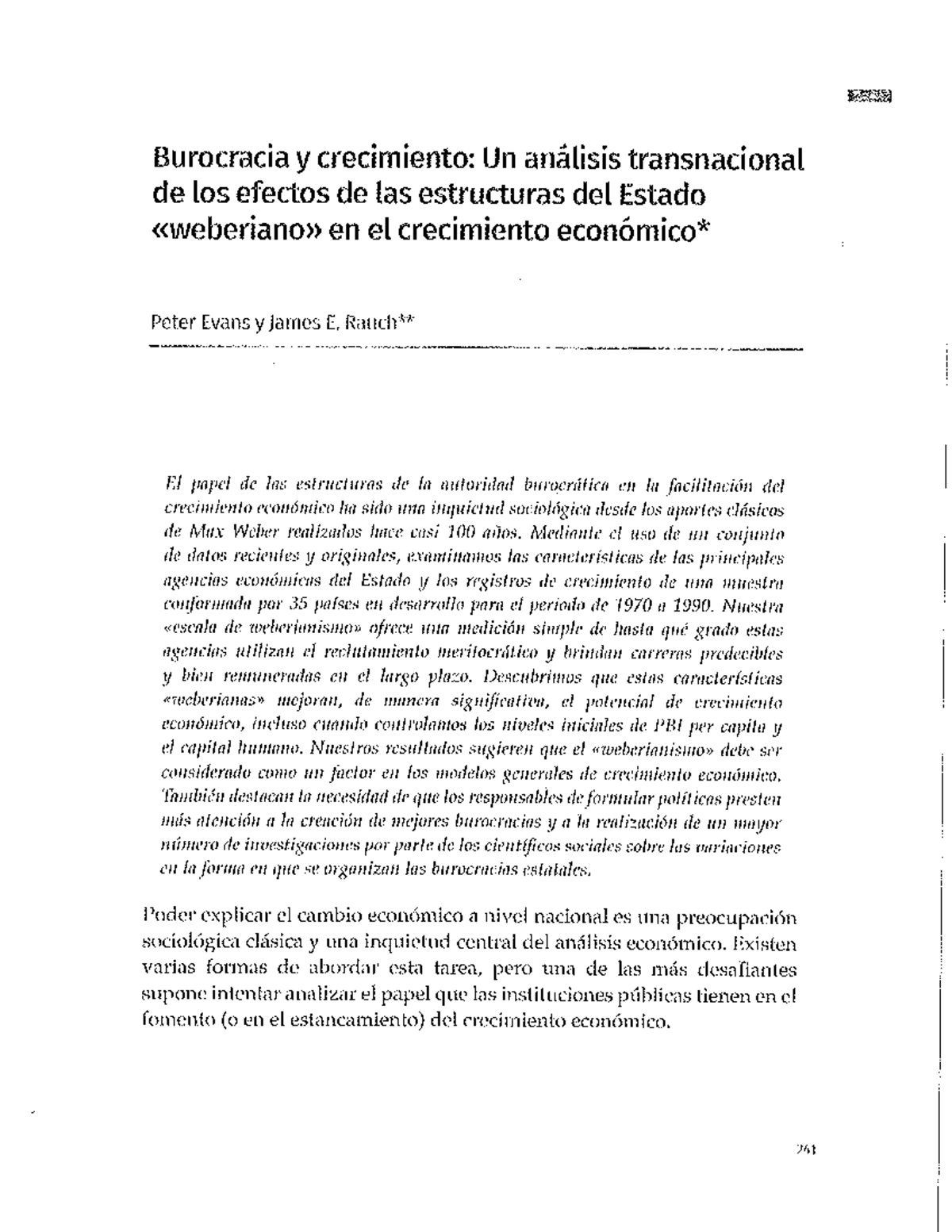Evans y Rauch 1999 (cast) - Sociología General - Studocu