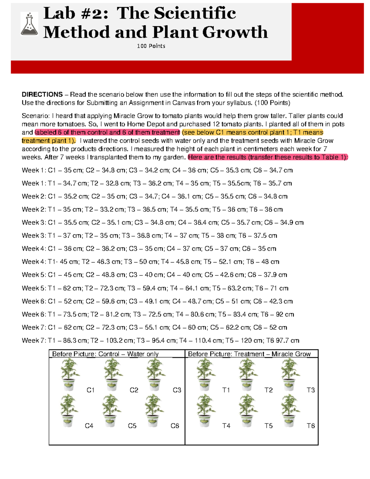 Lab 2: Application of the Scientific Method to Tomato Plant Growth ...
