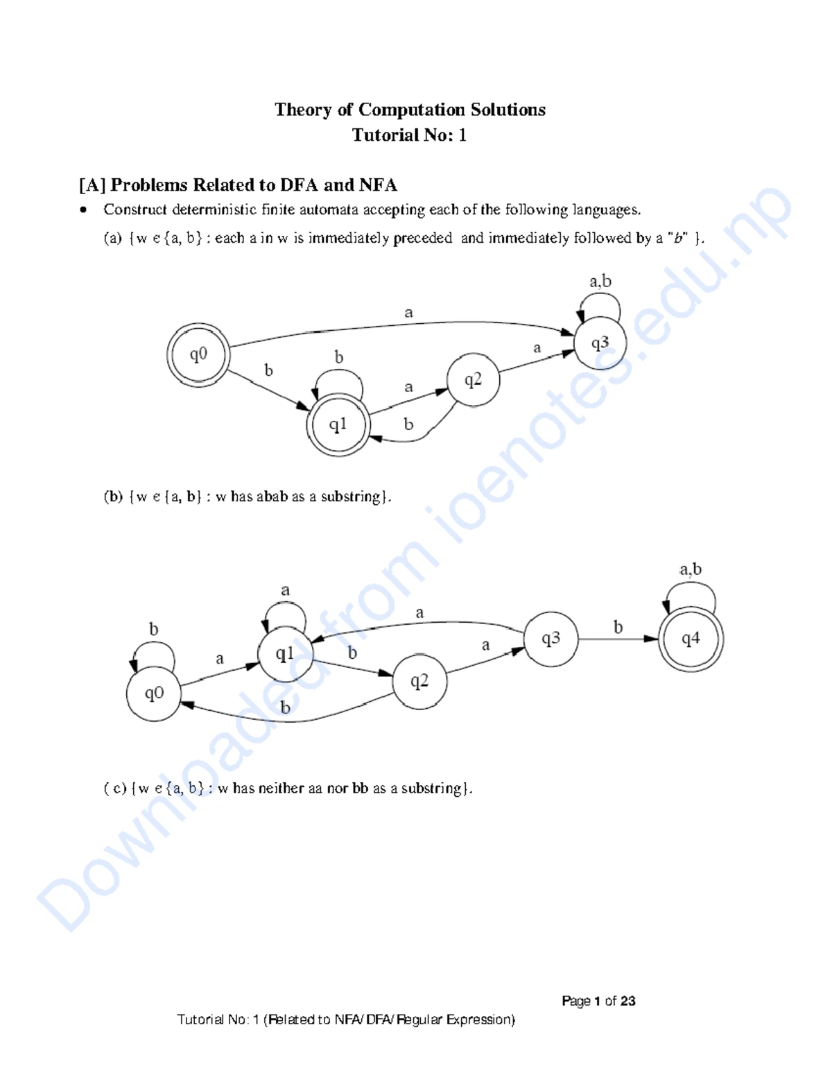 Class Notes on Theory of Computation (CS101) - Chapter 2: Finite ...