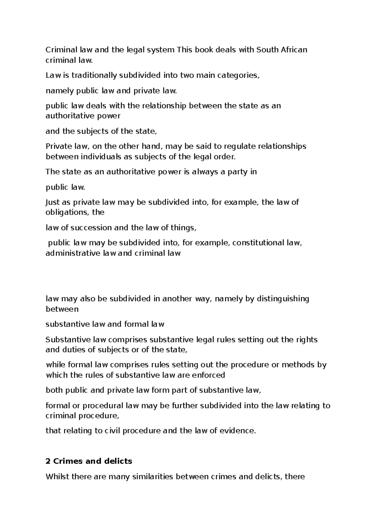 Criminal Law and Legal System in South Africa: Key Concepts - Studocu
