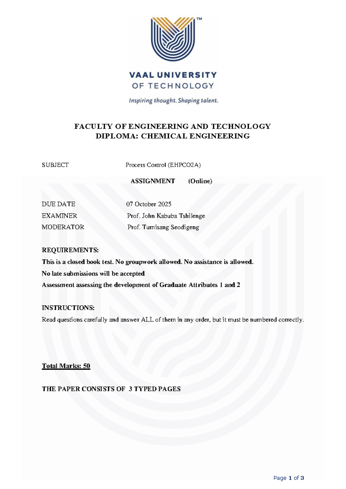 Process Control Assignment (EHPCO2A) - Due 07 Oct 2025 - Studocu