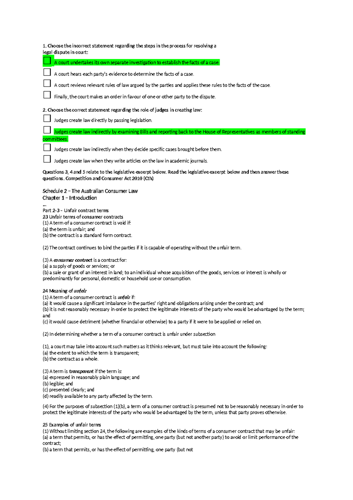 BLAW 2018 S2 - Final Exam Practice Questions and Answers - Studocu