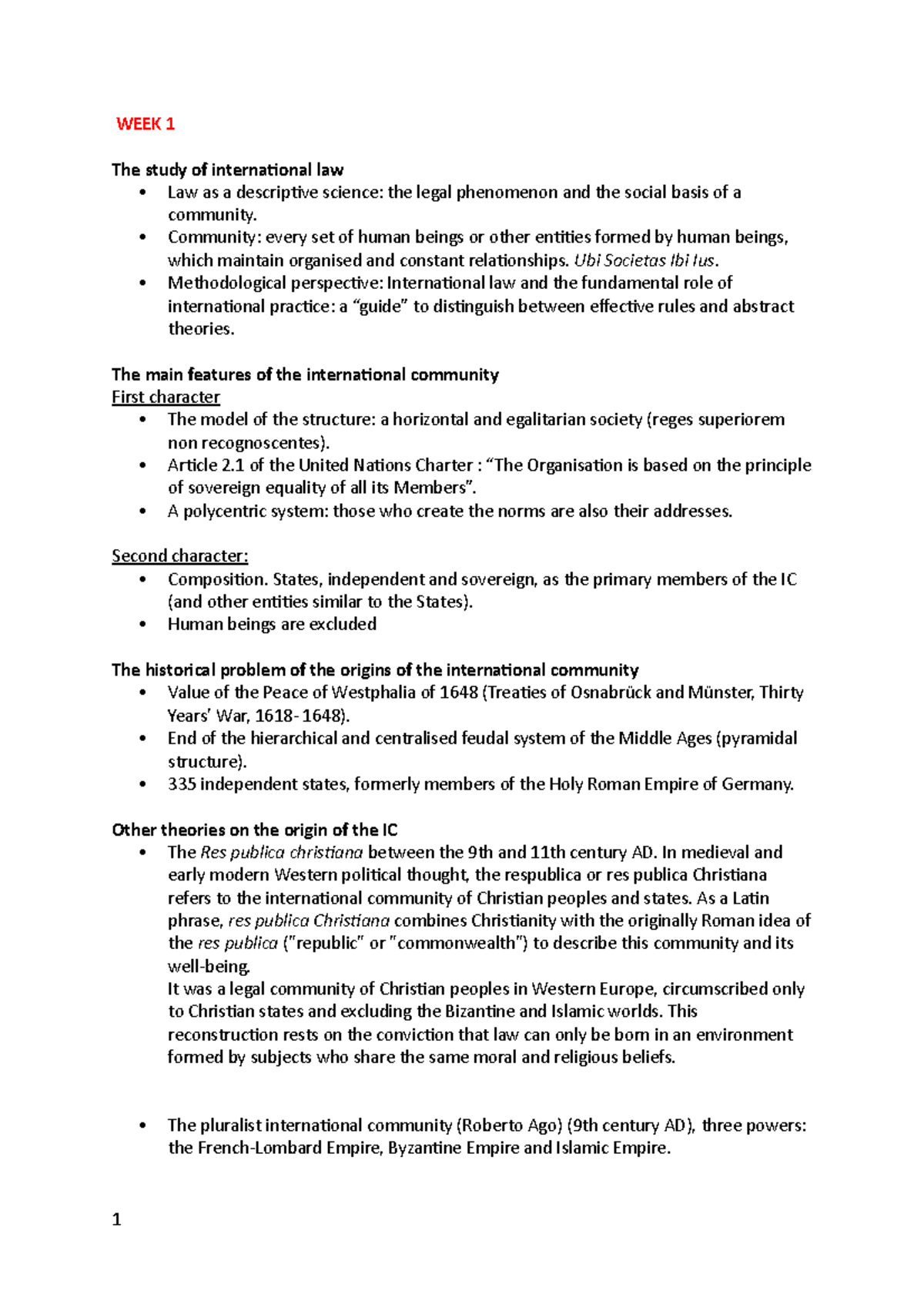 International Law Notes: Key Concepts & Historical Perspectives - Studocu