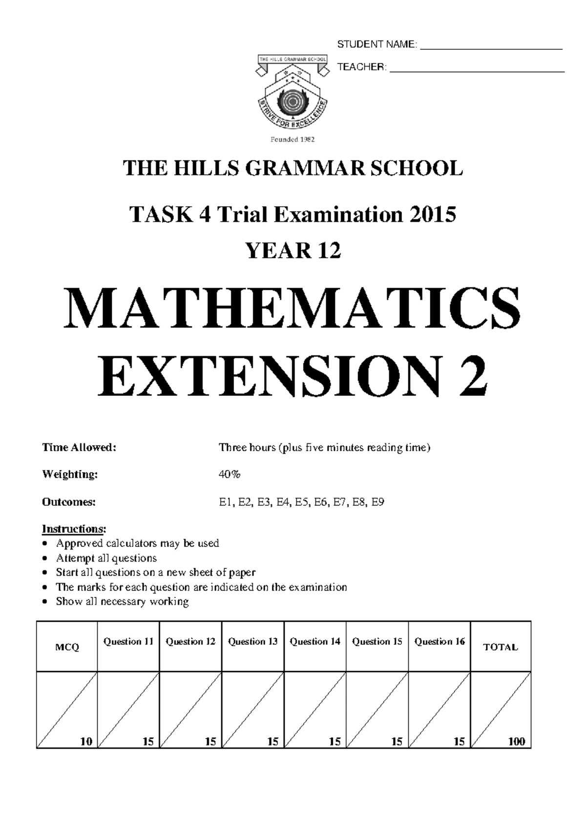 Ext II Syllabus Summary with Sample Questions & Solutions - Studocu