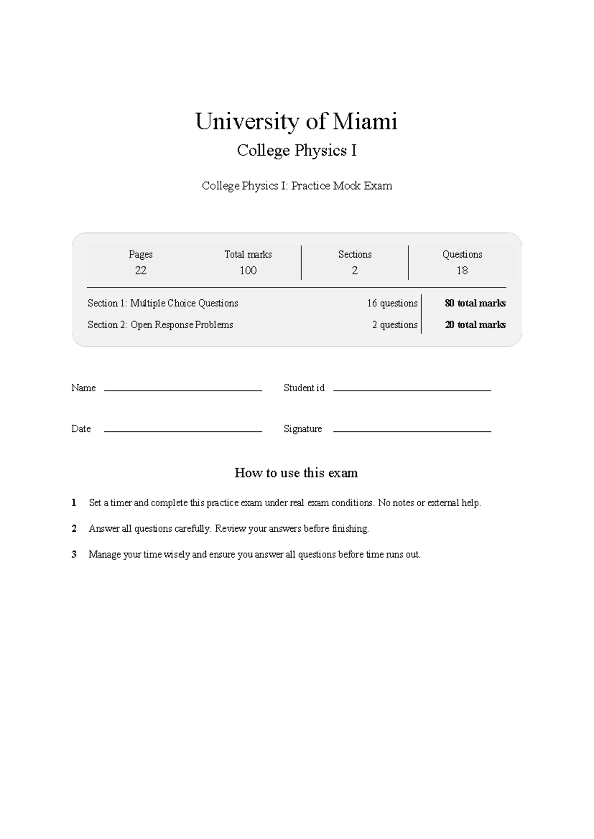 PHY 101 College Physics I: Mock Exam Practice 2026 - Studocu