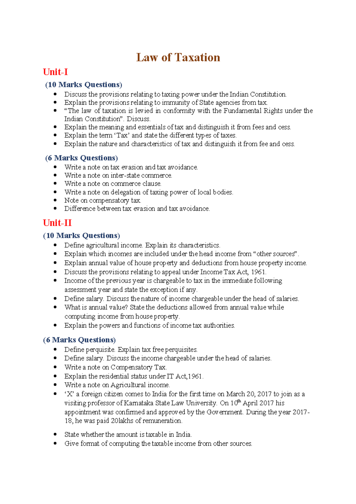 Important Questions on Taxation - Law and Practice (Course Code: TAX101 ...