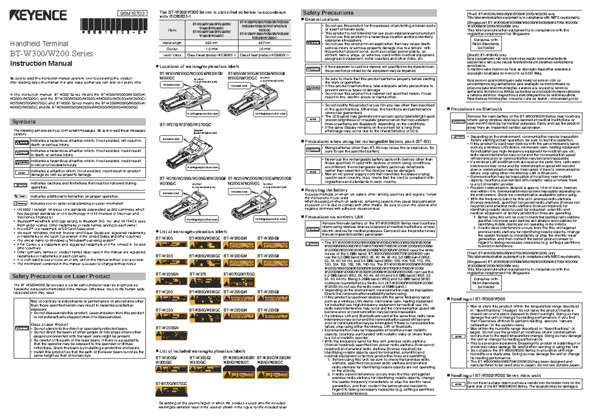 AS 158491 BT-W300 W200 Instruction Manual for Handheld Terminal ...