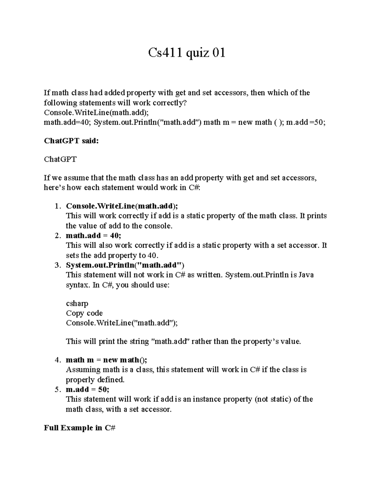 Cs411 Quiz 01 - Key Concepts and Answers - Studocu