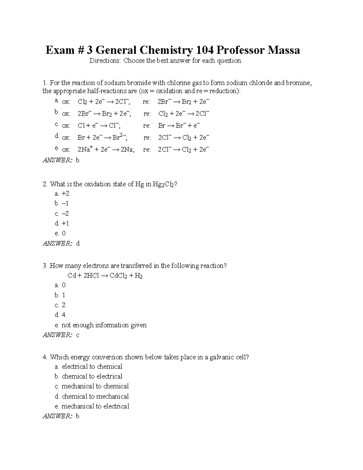 Chem 104 Final Exam Review - Exam 3 Questions and Answers - Studocu