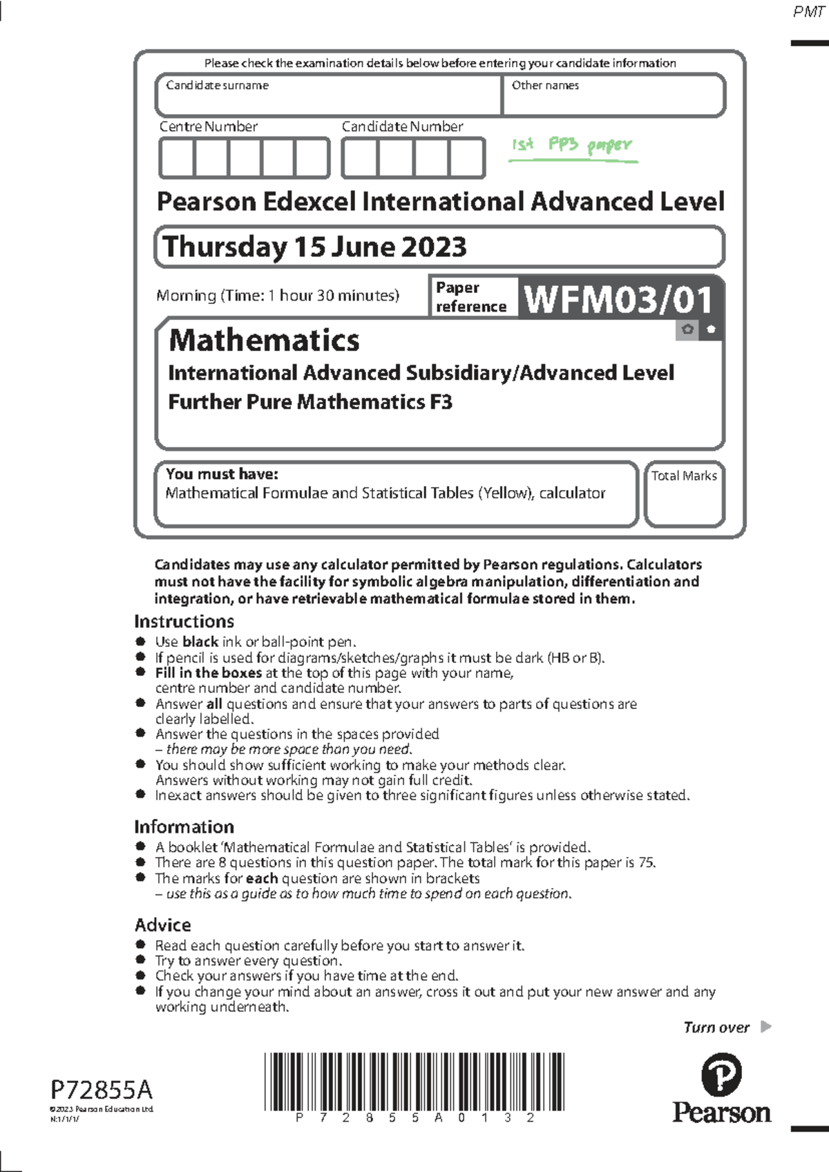 FP3 2023 June - Further Pure Mathematics Past Paper - Studocu